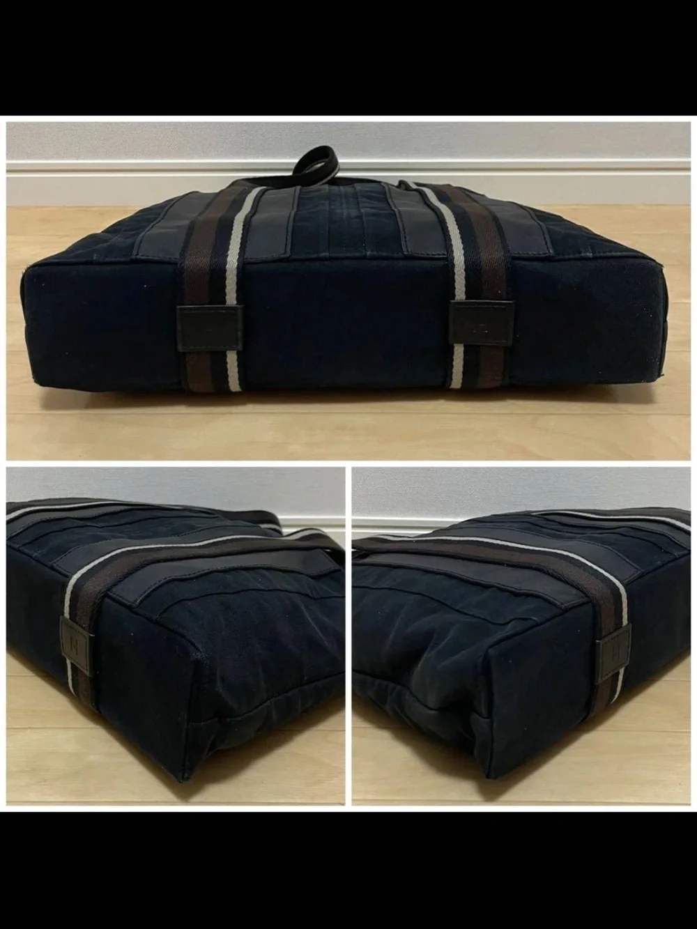 Hermes Black Tote with Striped Webbing Handles